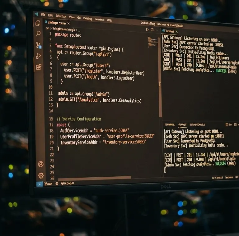 Infraestructura de backend: servidores y flujos de datos conectados